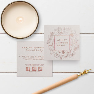 Modern Botanical Rose Gold Blush Pink Quadratische Visitenkarte