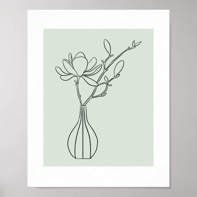 Modern Botanical Sage Green Illustration Poster (Vorne)