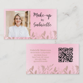 Modern Botanical Soft Pink Boho Photo QR Code Visitenkarte