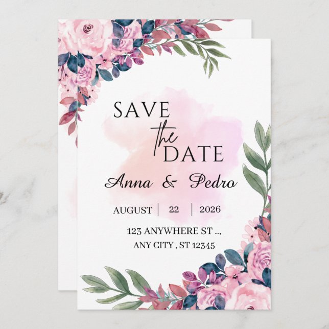 Modern Botanical Wedding Announcement Template Save The Date (Vorne/Hinten)