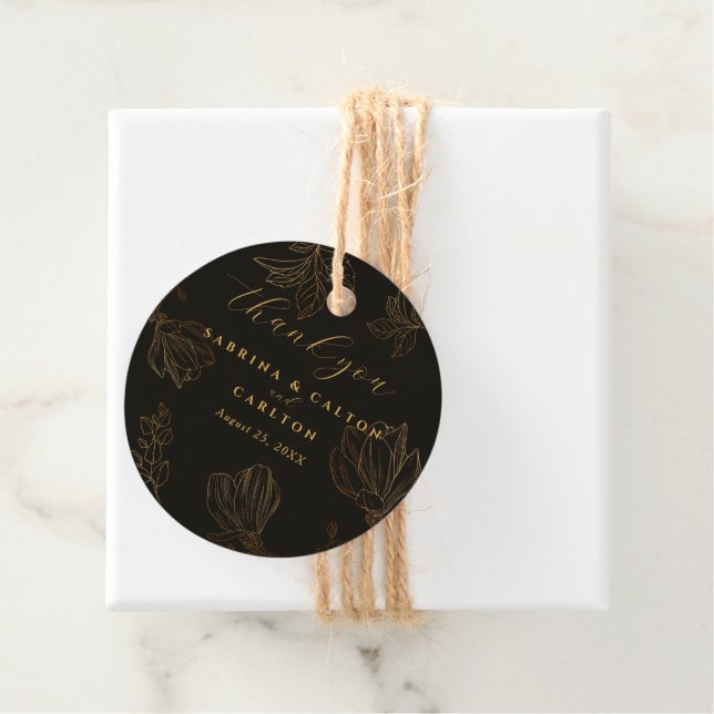 Modern Botanisch Golden Floral Black Vielen Dank Geschenkanhänger (Beispiel)