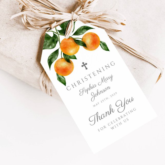 Modern Botanische Orangen Girl Christening Geschenkanhänger (Modern Botanical Oranges Girl Christening Gift Tags)