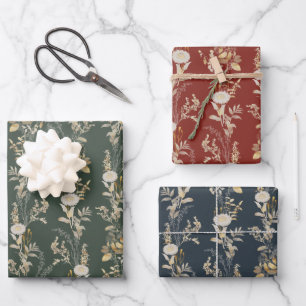 Modern Botanischer Blumenroter Umschlag Geschenkpapier Set