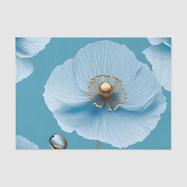 Modern Botanischer Chic Blue Poppy Seidenpapier (Vorderseite)