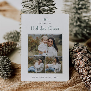 Modern Bow   Einfaches Minimal 3-Foto Feiertagskarte