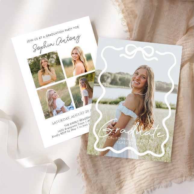 Modern Bow Photo Graduation Party Invitation Einladung (Von Creator hochgeladen)