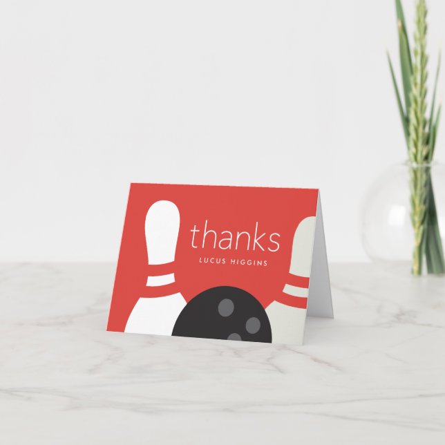 Modern Bowling Birthday Party Dankeskarte (Vorderseite)