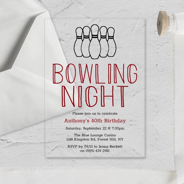 Modern Bowling Night Birthday Party Acryleinladungen (Von Creator hochgeladen)