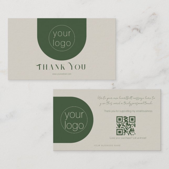 Modern Branding Thank You Card Sage Green Visitenkarte (Vorne/Hinten)