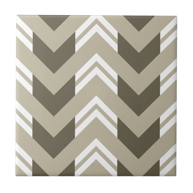 Modern braun, beige, weiß Chevron-Muster Fliese (Vorderseite)