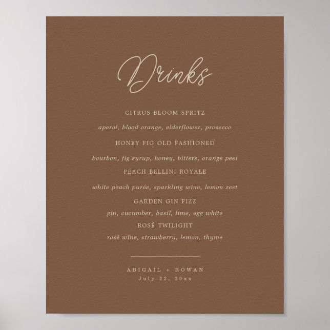 Modern Braunes Beiges Minimalistisches Bar-Menü-Sc Poster (Vorne)