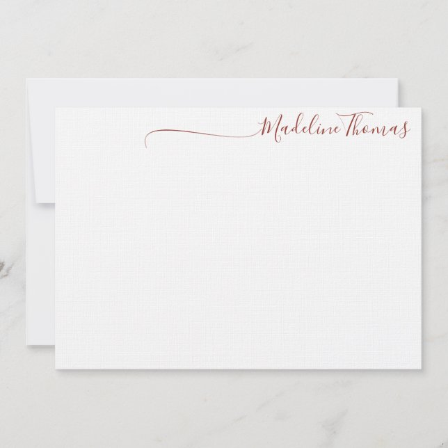 Modern Brick Red Script Calligrafy name note card Mitteilungskarte (Vorderseite)
