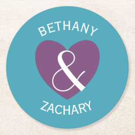 Modern Bride and Groom Lila Heart Z06 Runder Pappuntersetzer