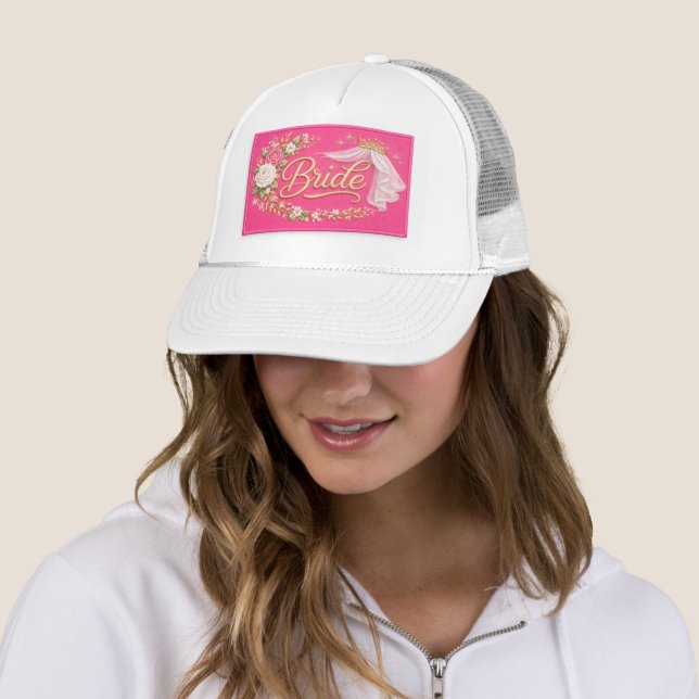 Modern Bride Embroidered Hat Patch - Hot Pink Truckerkappe (Beispiel)