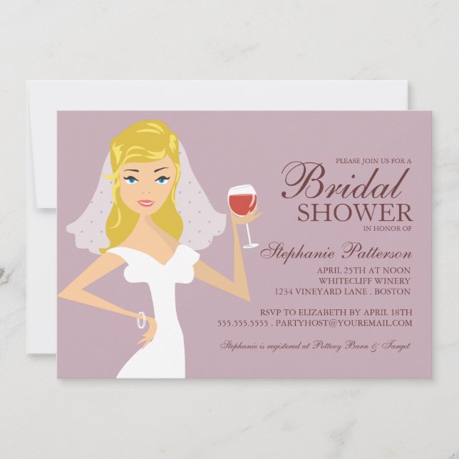 Modern Bride Wine Theme Bridal Dusche Einladung (Vorderseite)