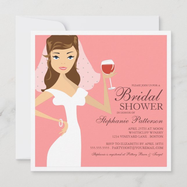 Modern Bride Wine Theme Bridal Dusche Einladung (Vorderseite)