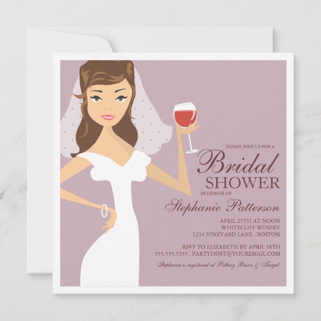 Modern Bride Wine Theme Bridal Dusche Einladung (Vorderseite)