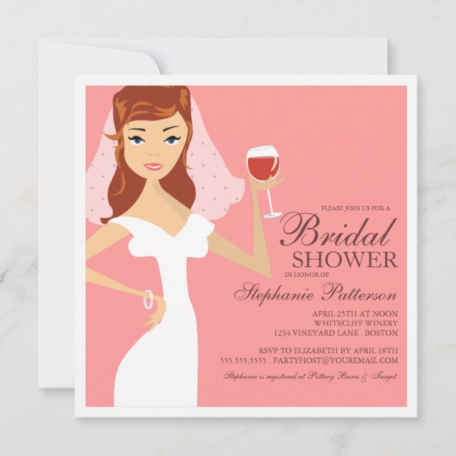 Modern Bride Wine Theme Bridal Dusche Einladung (Vorderseite)