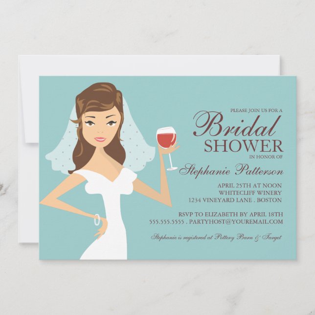Modern Bride Wine Theme Bridal Dusche Einladung (Vorderseite)