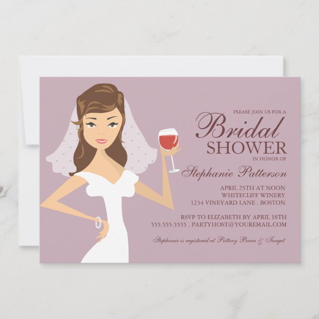Modern Bride Wine Theme Bridal Dusche Einladung (Vorderseite)