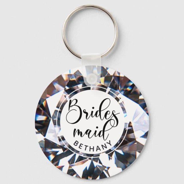 Modern Bridesmaid Diamond Script Personalisiert Schlüsselanhänger (Vorderseite)