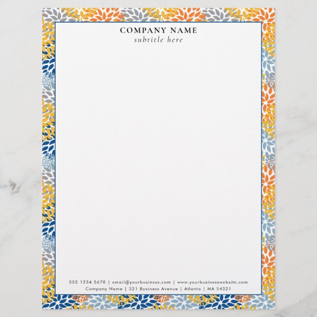 Modern Bright Floral Pattern Company Name Details Briefbogen (Vorderseite)