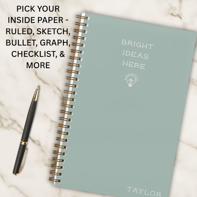 Modern Bright Ideas Personalized Name Sage Notizbuch (Personalized for thinkers, planners, and creators.
Clean design with a modern aesthetic.)