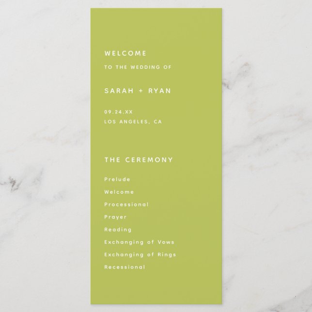 Modern Bright Lime Green Wedding Ceremony Programm (Vorderseite)