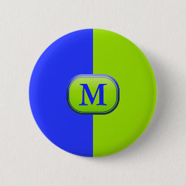 Modern Bright Neon Blue Green Monogramm Button