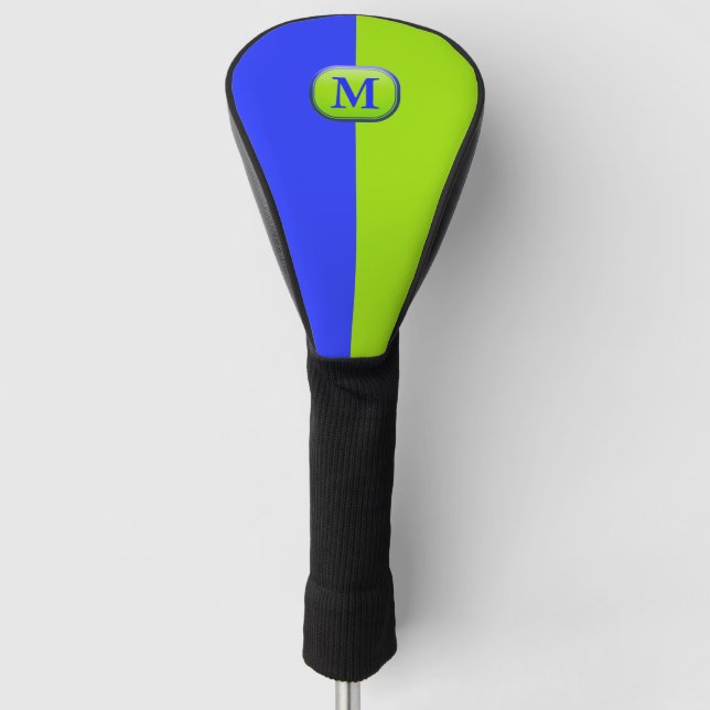 Modern Bright Neon Blue Green Monogramm Golf Headcover (Vorderseite)