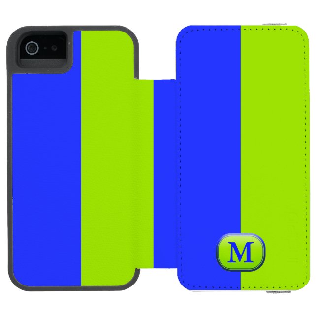 Modern Bright Neon Blue Green Monogramm Incipio iPhone Geldbeutel-Hülle (Folio Geöffnet)