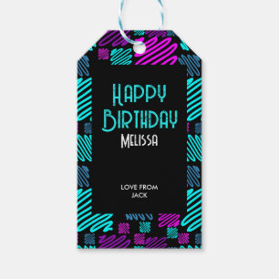 Modern Bright Neon Geometric Muster Geburtstag Geschenkanhänger