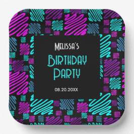 Modern Bright Neon Geometric Muster Geburtstag Pappteller