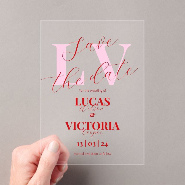 Modern Bright Pink and Red Wedding save the date  Acryleinladungen (Insitu (Handheld))