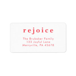 Modern Bright Red Rejoice Christmas Card Address Adressaufkleber