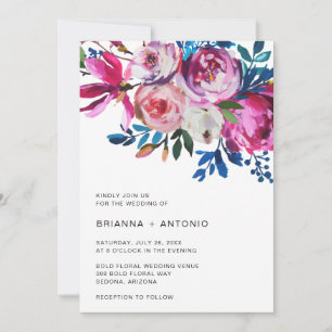 Modern Bright Vibrant Floral All In One Wedding Einladung