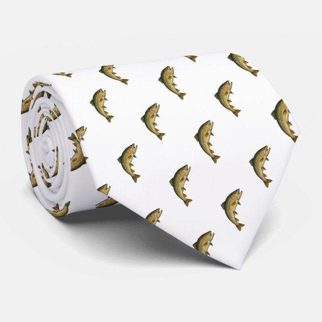 Modern Brook Trout Fish Navy Blue White Fisherman Krawatte (Gerollt)