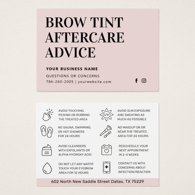 Modern Brow Tint Aftercare Instructions Card (Vorne & Hinten)