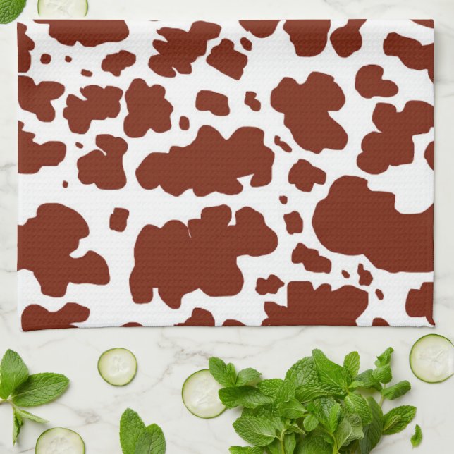 Modern Brown Cow Spots Print Cowboy Geschirrtuch (Gefaltet)
