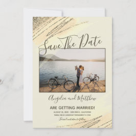 Modern Brown Gold Glitzer Spark Rette Date Foto Save The Date