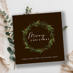 MODERN BROWN HOLLY BERRY WREATH MERRY CHRISTMAS FEIERTAGSKARTE
