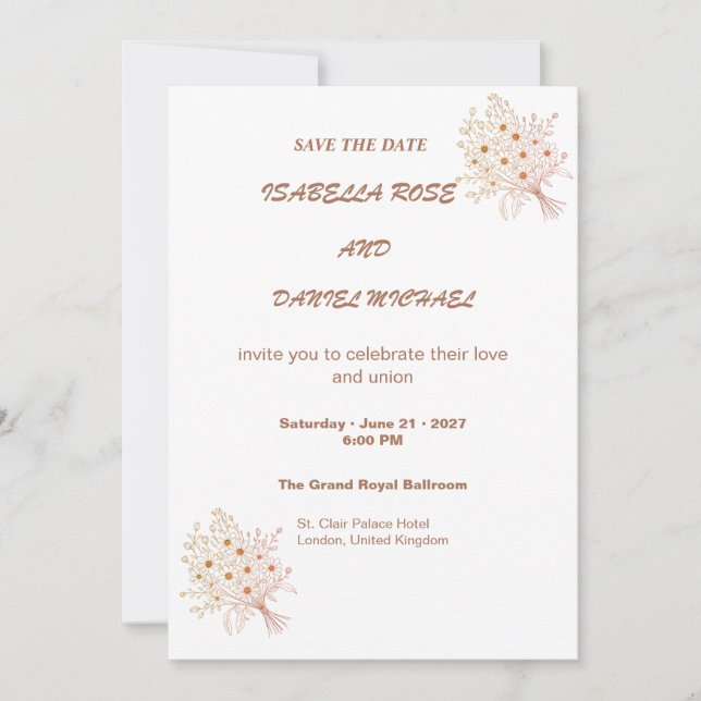 Modern Brown Line Art  Save the Date Wedding Card (Vorderseite)