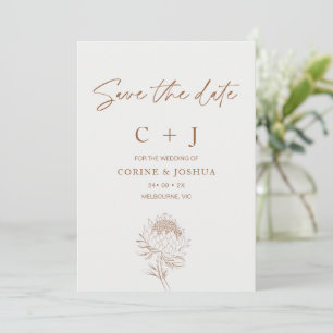 Modern Brown Line Floral Save the Date Card Einladung