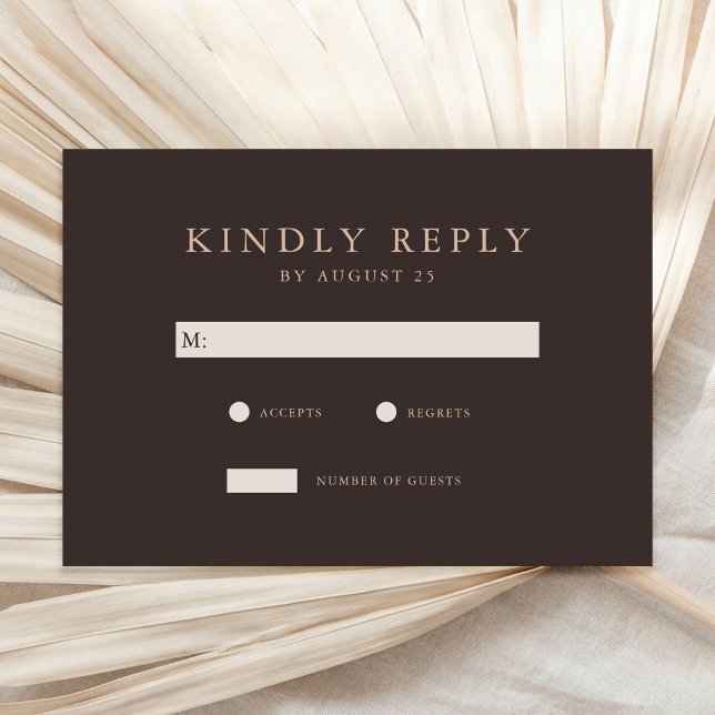 Modern Brown Minimalist Wedding RSVP Karte (Von Creator hochgeladen)