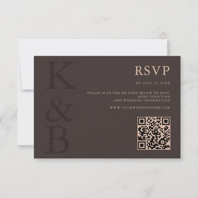 Modern Brown Monogram Minimalist Wedding RSVP Karte (Vorderseite)