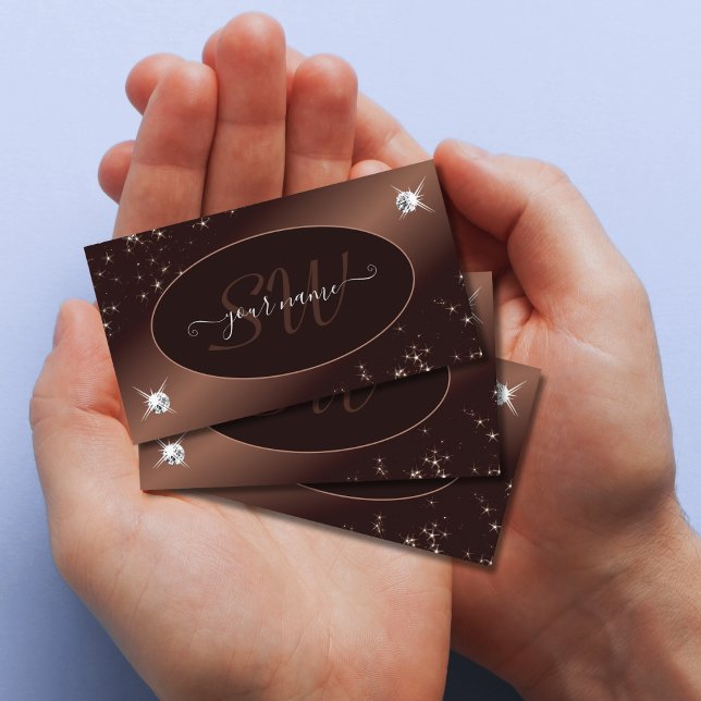 Modern Brown Ombre Glitzer Stars Diamonds Monogram Visitenkarte (Von Creator hochgeladen)