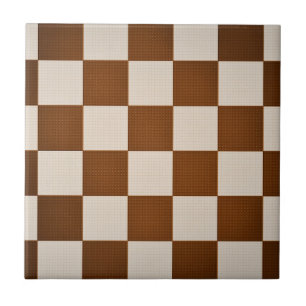 Modern Brown & Seashell Geometric Schachbrett Patt Fliese