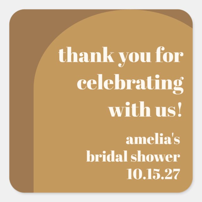 Modern Brown Tan Custom Bridal Shower Thank You Quadratischer Aufkleber (Vorderseite)