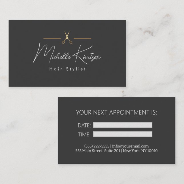 Modern Brown white Hairstylist Termin Card Visitenkarte (Vorne/Hinten)