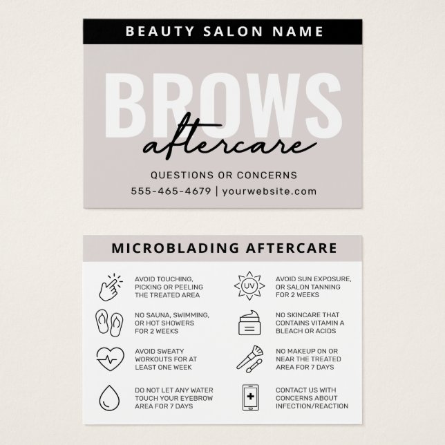Modern Brows Aftercare PMU Brow Instructions Card  (Vorne & Hinten)